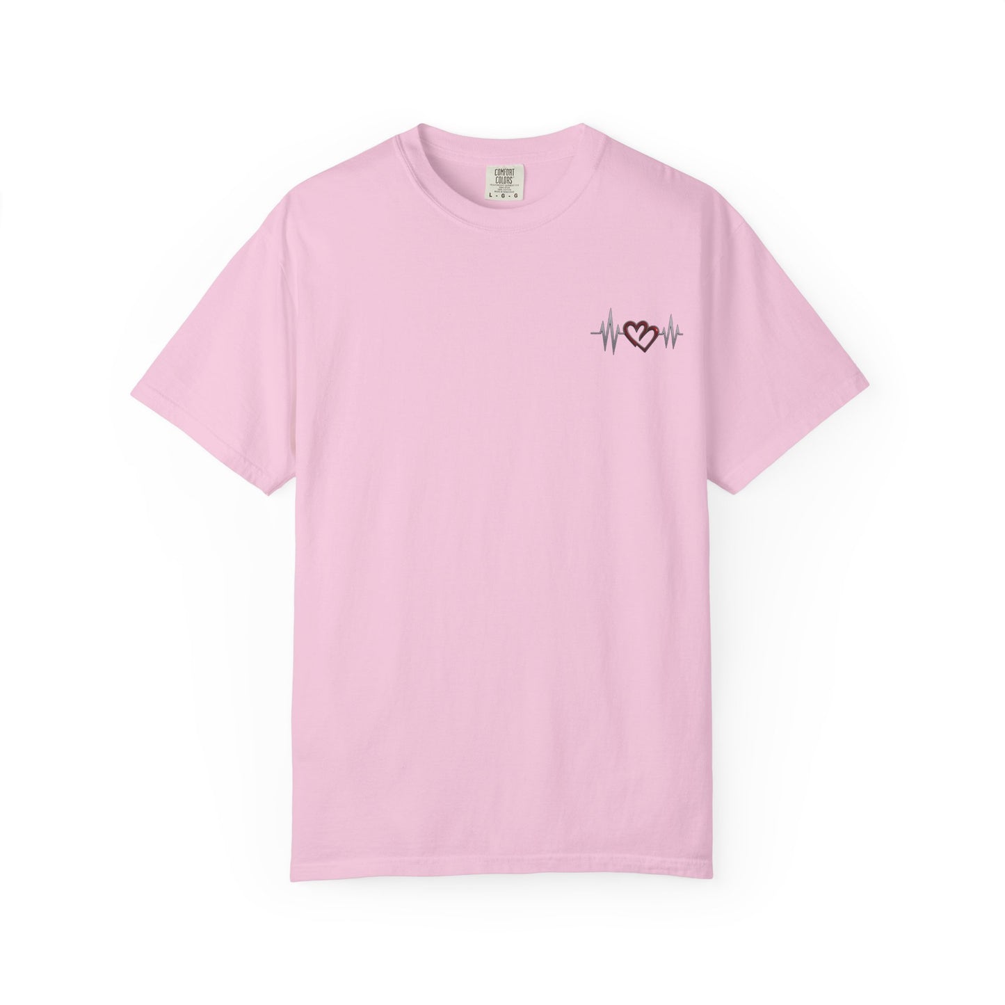 Mashafrica-style pink heart design t-shirt with heartbeat graphic on chest