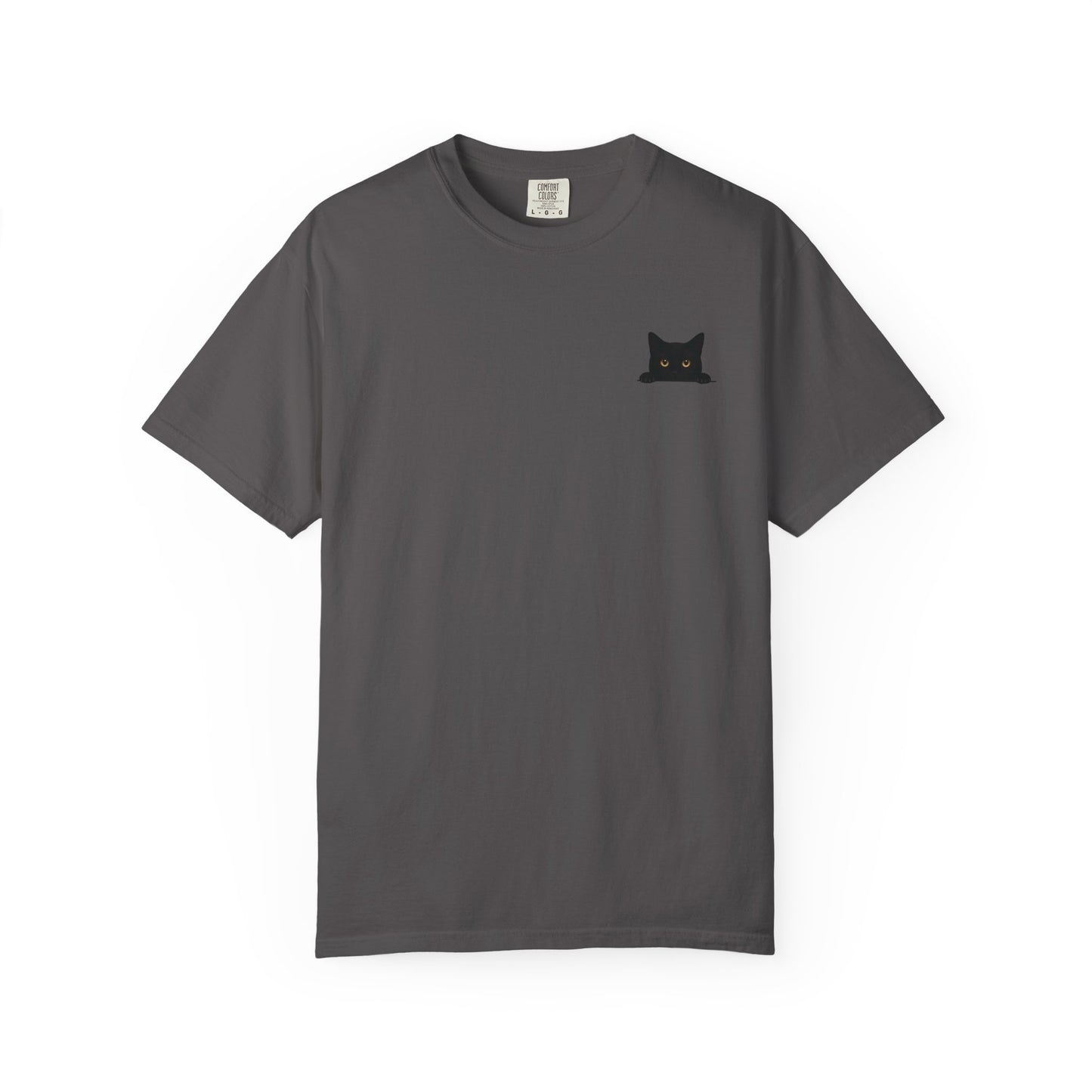 Dark gray peeky cat tee by mashafrica style with cute black cat peeking design on chest