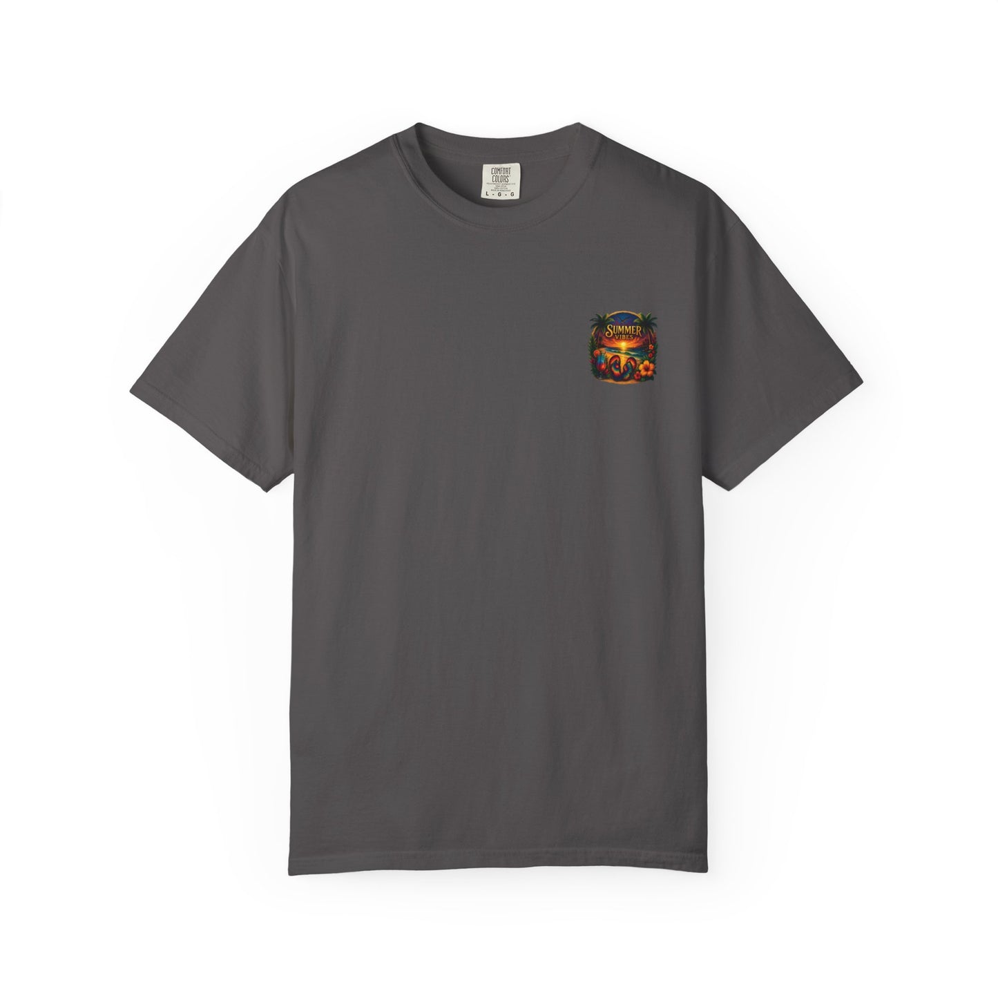 Mashafrica style gray graphic tee with summer vibes featuring a small colorful pocket design