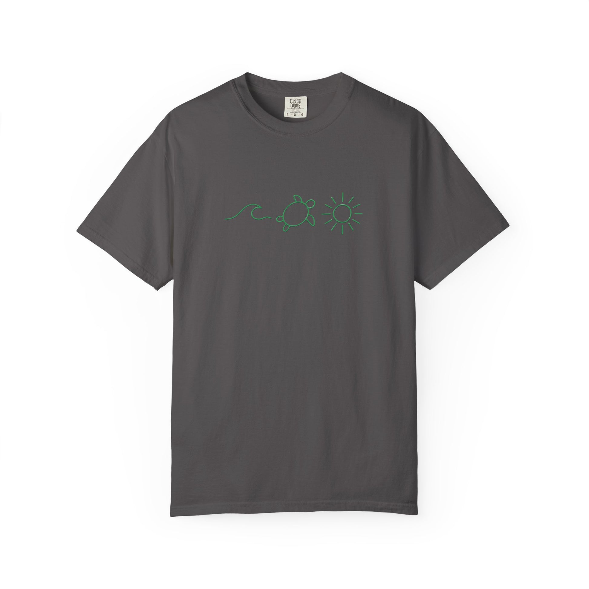 mashafrica-style dark gray t-shirt with green turtle and sun design cool casual tees