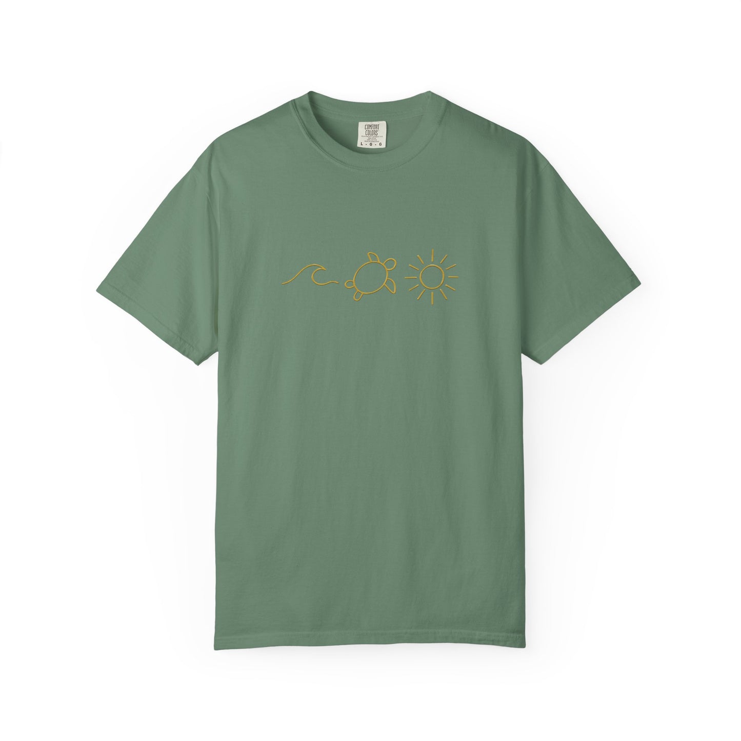 Mashafrica-style green T-shirt with minimalist turtle and sun design cool casual tees