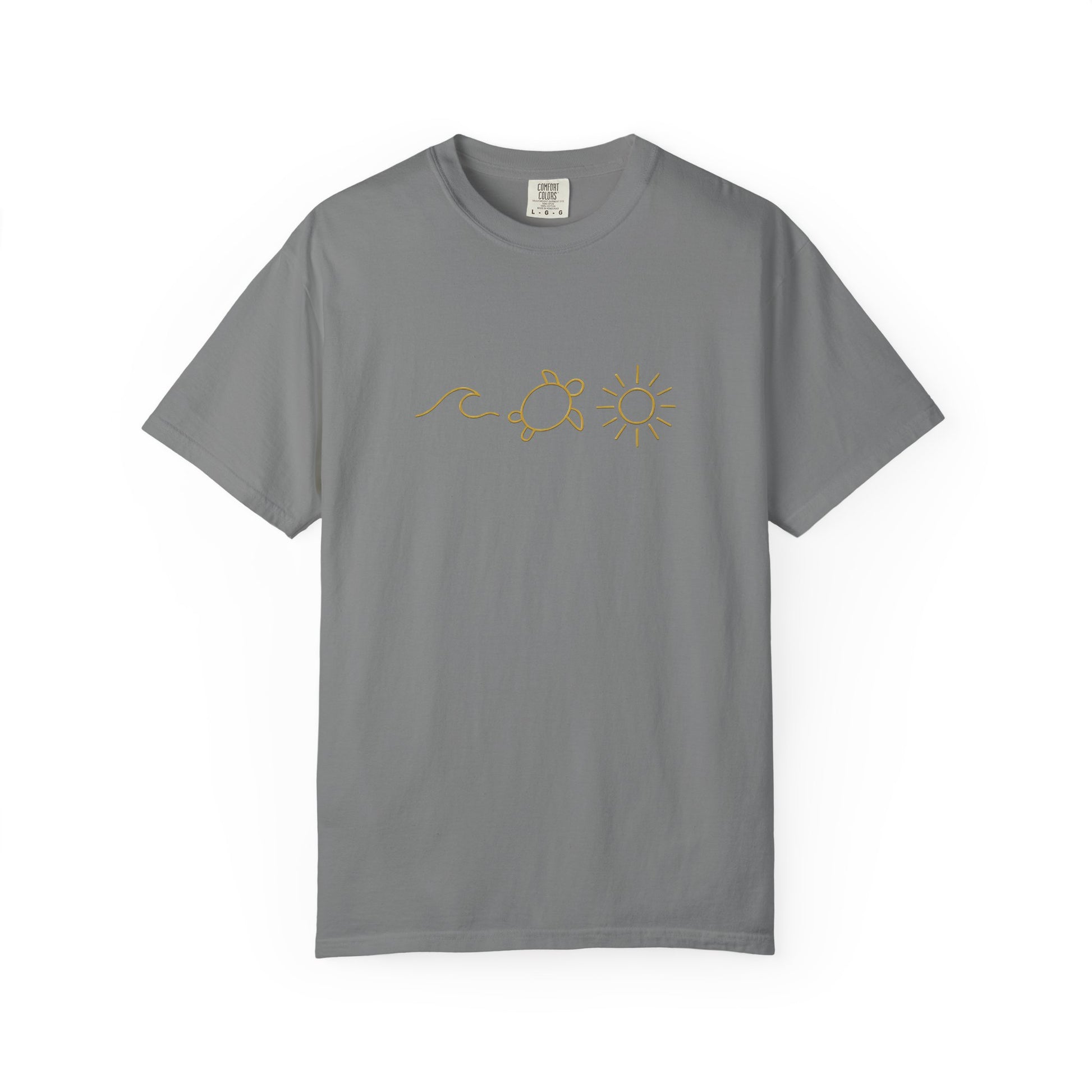 Mashafrica-style gray T-shirt with minimalist sun and turtle design cool casual tees