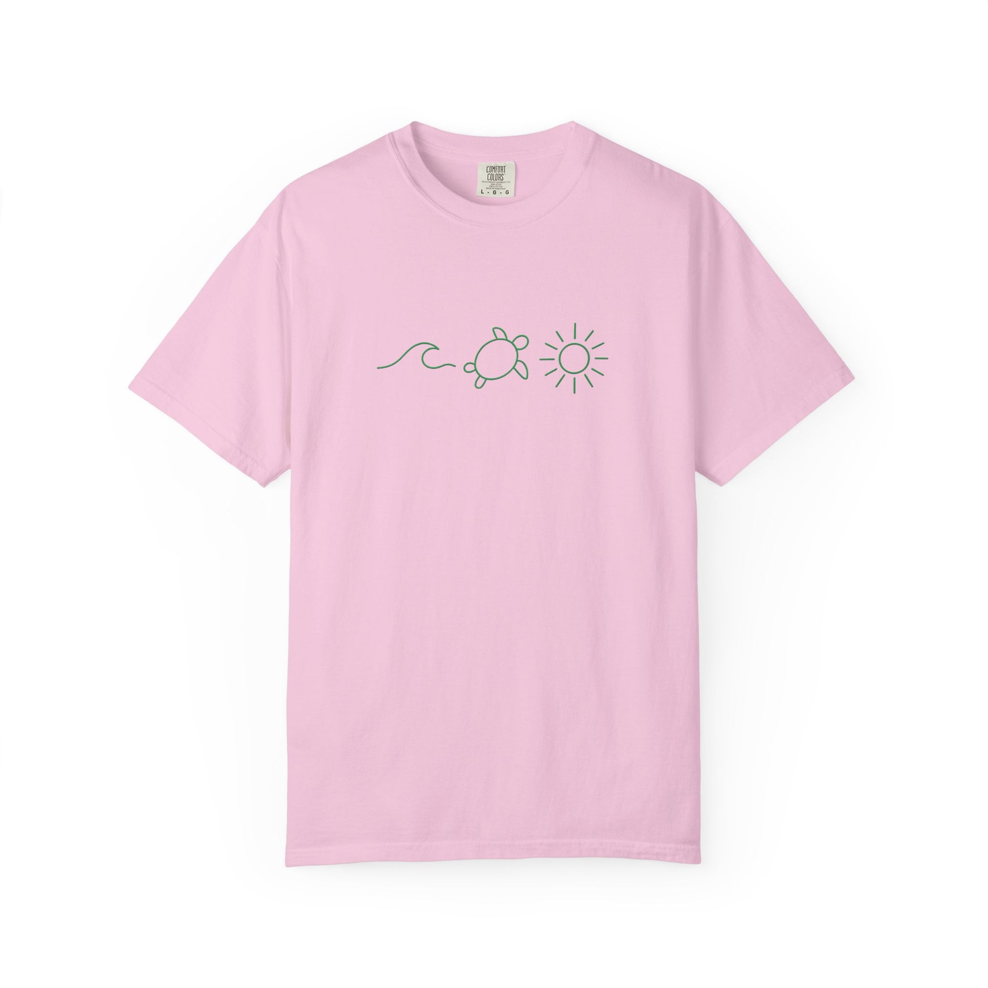 Pink mashafrica-style t-shirt with minimalist turtle and sun design cool casual tees
