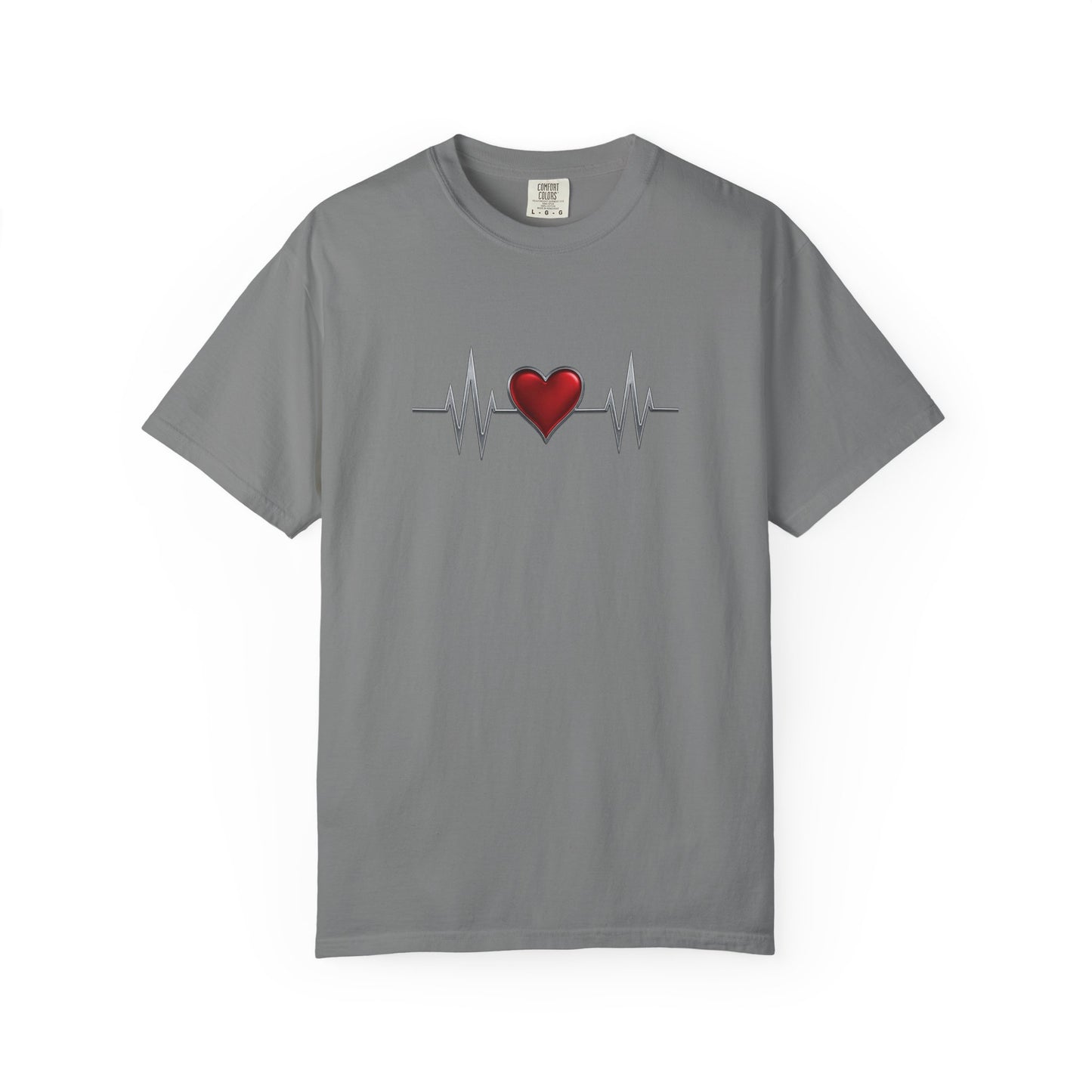 Gray heart graphic t-shirt with red heart and heartbeat line design by mashafrica style