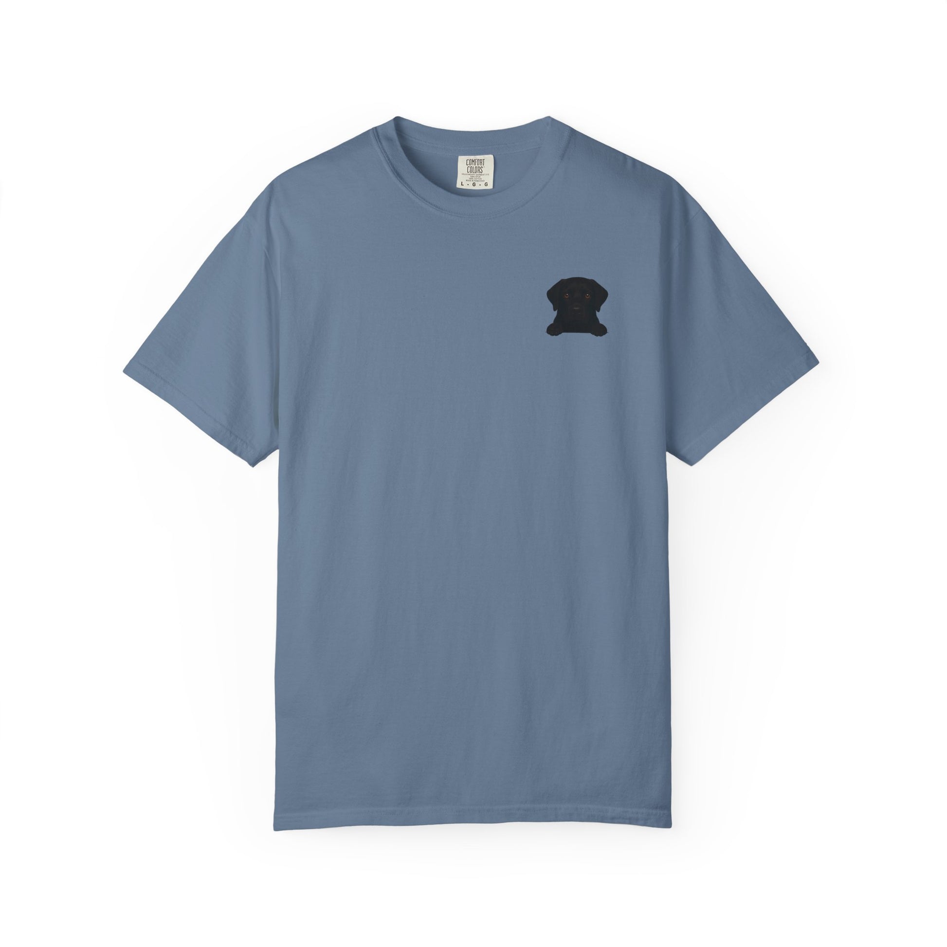 Blue mashafrica-style t-shirt with black dog silhouette design comfortable pet lover shirt