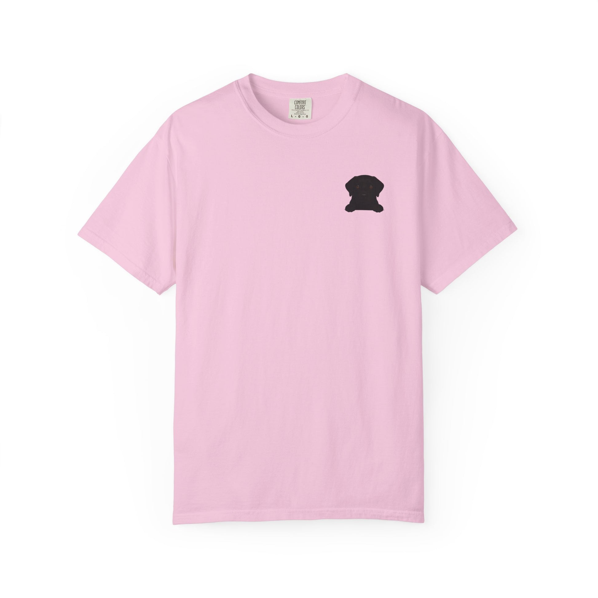Pink mashafrica-style t-shirt with small black dog silhouette comfortable pet lover shirt
